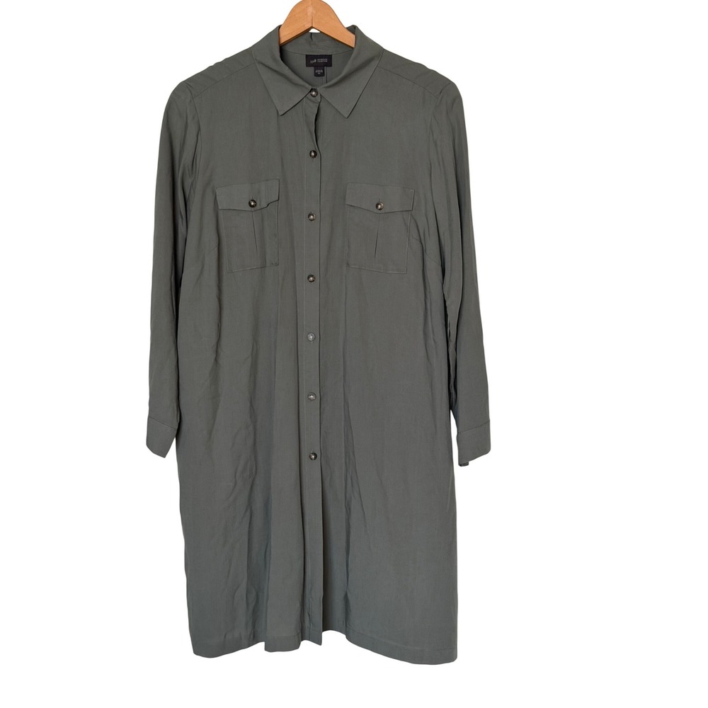 J. Jill Shirt Dress Womens XL Gray Olive Tencel Lyocell Button Front Wearever